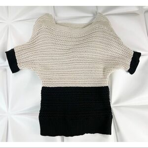 Ann Taylor LOFT Womens Sz S Black Beige Chunky Sweater Top Contrast Minimalist